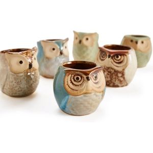 Ceramic owl vases set of 6 brand new in packaging
